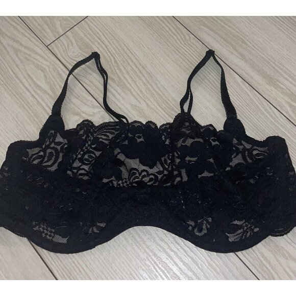 Fredericks of Hollywood Lace Cami Bra Sheer Underwire Womens 36C Black - Picture 3 of 7